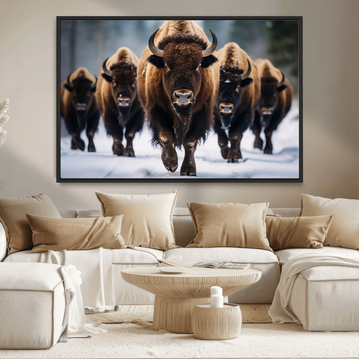 Buffalo Wall Art Canvas Print, American Bison Herd Wall Art