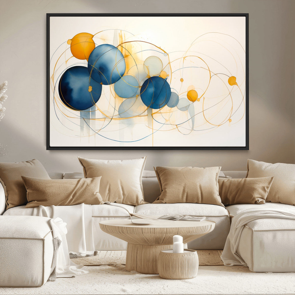 Geometric Blue Orange Abstract Wall Art Canvas, Geometric