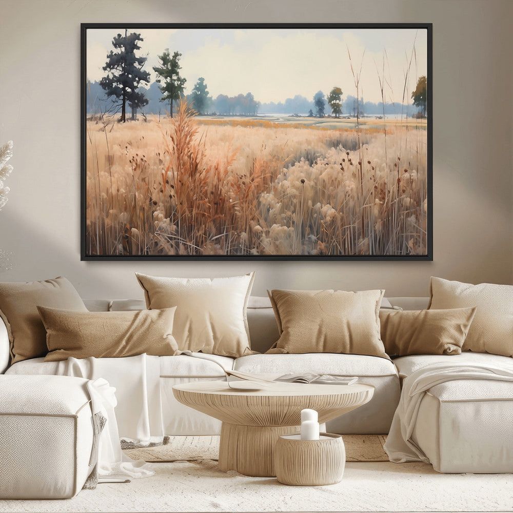 Golden Fields Canvas Wall Art Print – Serene Landscape of