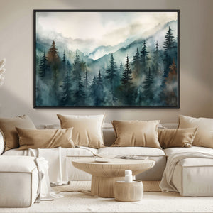 Serenity Forest Wall Art Canvas | Foggy Mountain Landscape