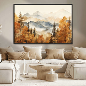 Golden Autumn Forest Wall Art Canvas | Mountain Landscape