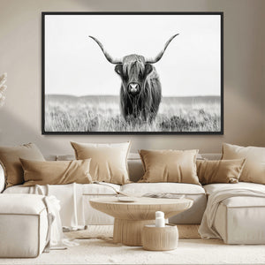 Highland Cow Canvas Wall Art – Majestic Beauty in Black and
