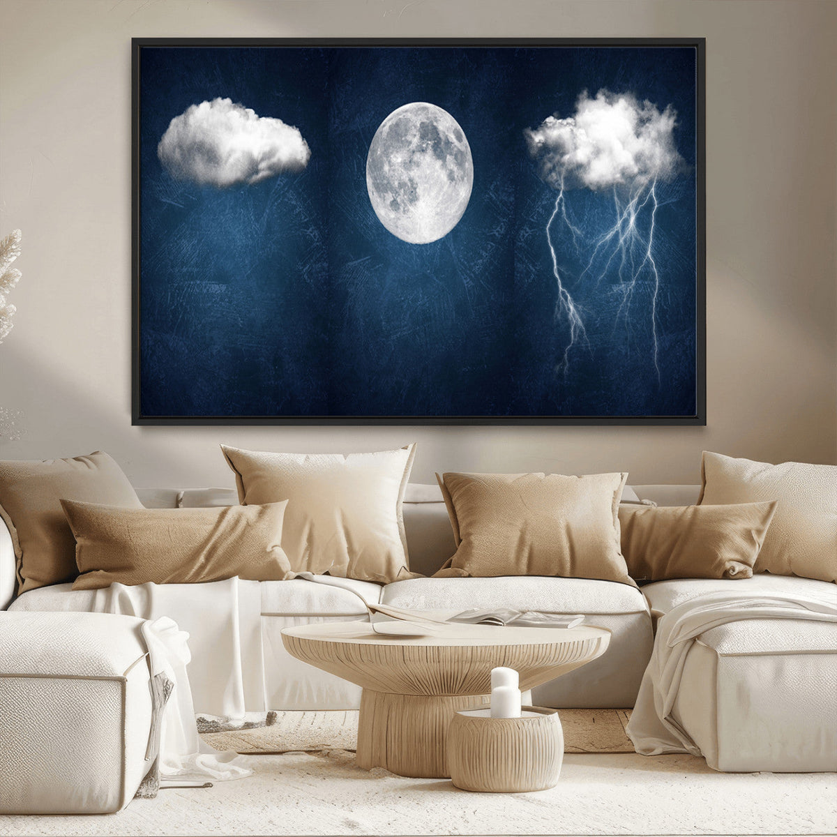 Dark Blue Cloud Art, 3 Piece Indigo Blue Wall Art, Aesthetic