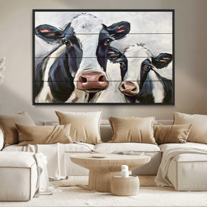 Vintage Baby and Mom Cattle Wall Art Canvas Print