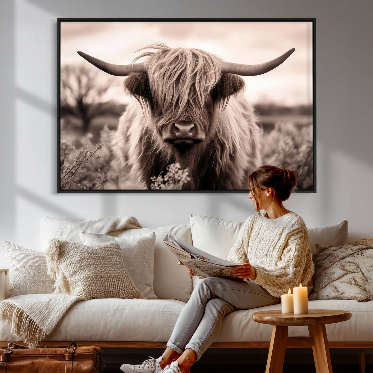 Scottish Cow Longhorn Wall Art Canvas Print