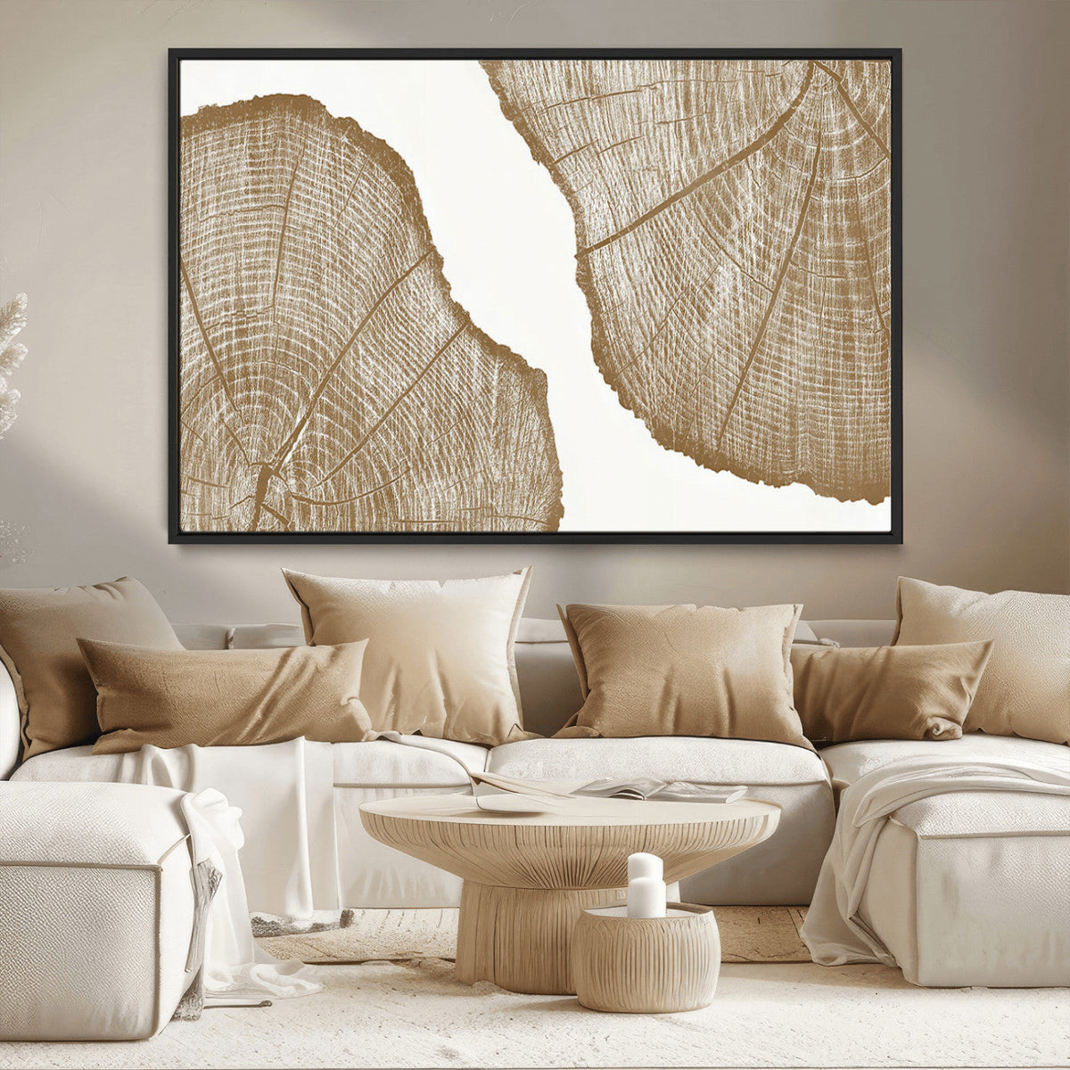 Rustic Brown Tree Ring Wall Art Canvas Print – Framed and