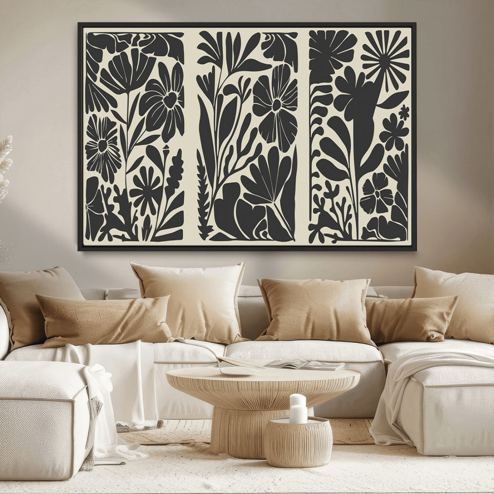 Modern Botanical Wall Art - Floral Black and White Canvas