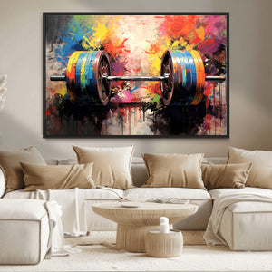 Weightlifting Barbell Art Triptych, Bold Abstract Fitness