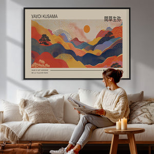 Yayoi Kusama Landscape Canvas Print, Vibrant Floral Mountain