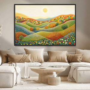 YAYOI KUSAMA Colorful Dot Art Landscape Canvas - Framed