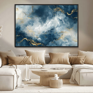 Large Abstract Print - Luxe Blue and Gold Abstract Canvas