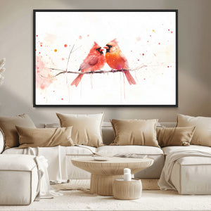 Cardinal Bird Canvas Wall Art - Male and Female Cardinal