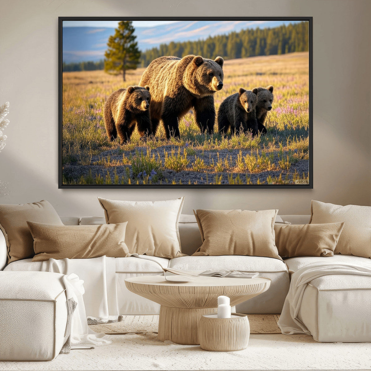 Grizzly Bear Family Wall Art Canvas Print – Majestic