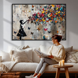 Butterfly Girl Wall Art – Vibrant Street Style Canvas Print,