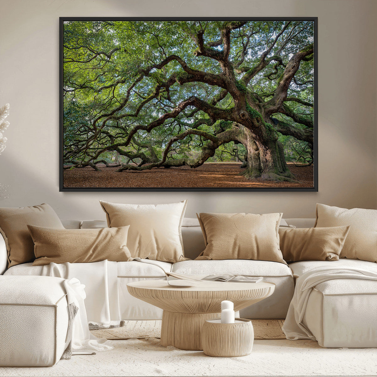Historic Tree Wall Art – Framed Mossy Branch Canvas Artwork,