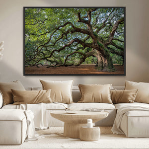 Historic Tree Wall Art – Framed Mossy Branch Canvas Artwork,