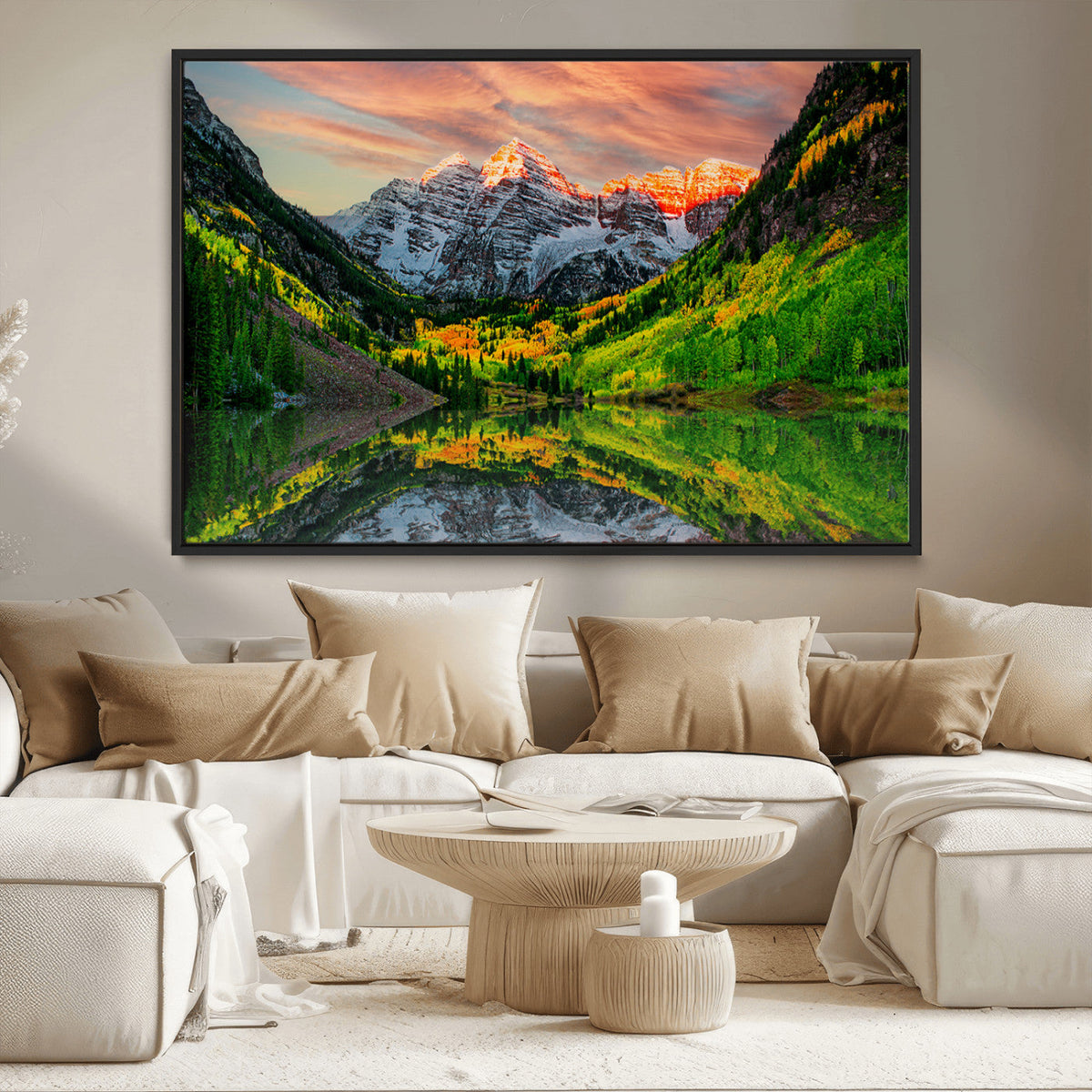 Maroon Bells Lake Wall Art Canvas Print – Framed Majestic