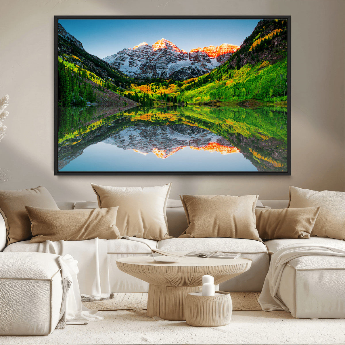 Sunrise Maroon Bells Lake Wall Art Canvas Print – Framed Elk