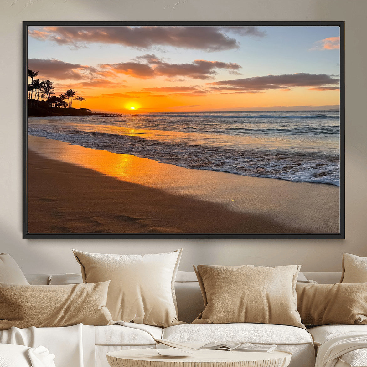 Tropical Beach Wall Art – Framed Sunset Ocean Canvas