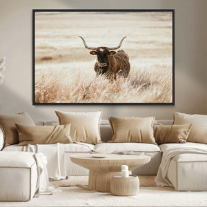 Texas Longhorn Wall Art Canvas Print – Framed Brown Horned