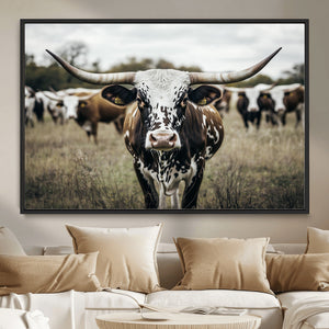 Texas Longhorn Wall Art – Framed Speckled Cow Canvas
