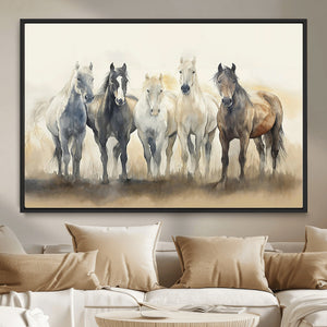 Wild Horses Wall Art Canvas Print, Framed Running Horses Art