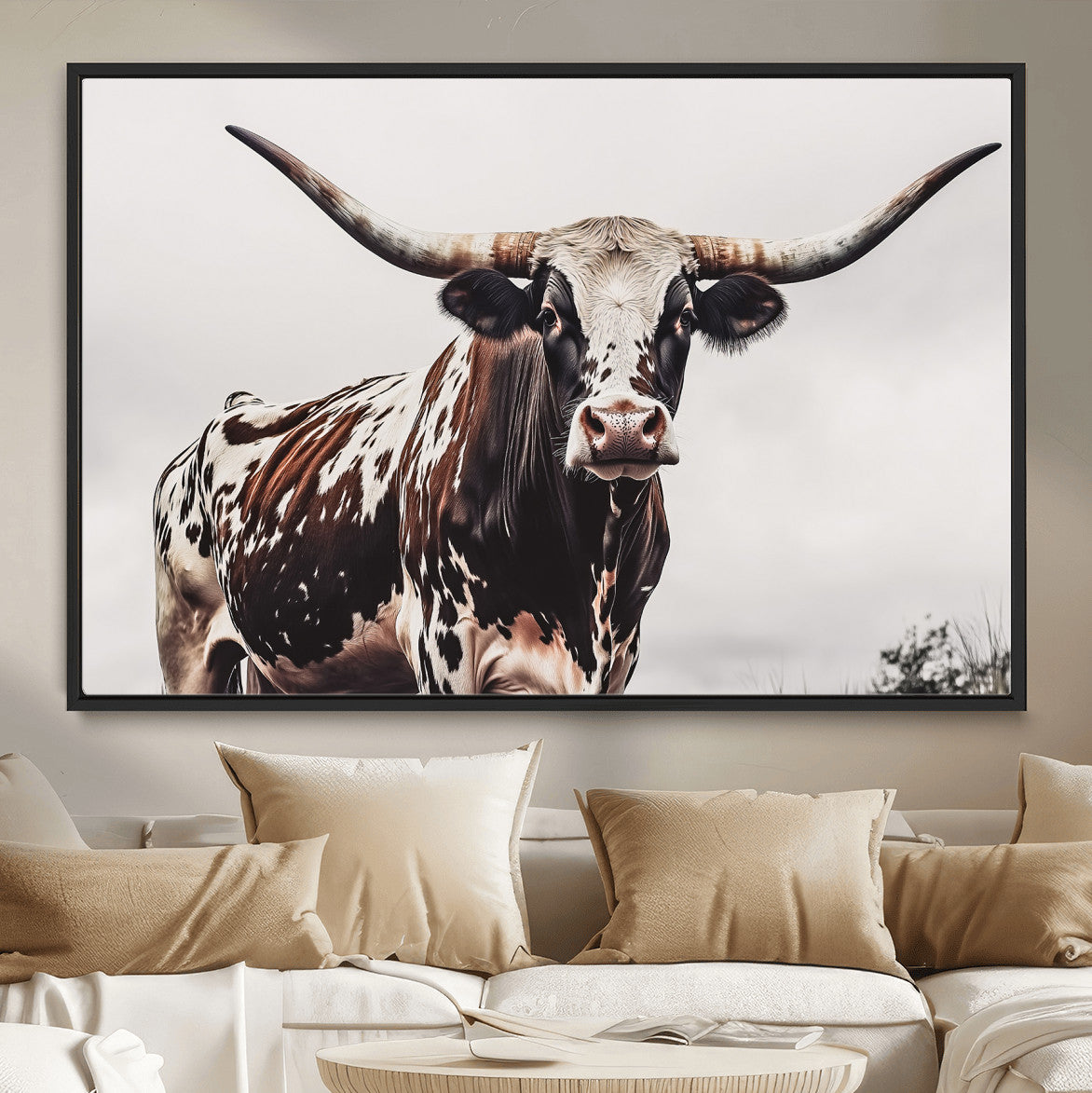 Texas Longhorn Wall Art Canvas Print – Framed Spotted Bull