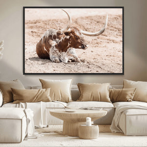 Texas Longhorn Wall Art Canvas Print – Framed Resting Bull