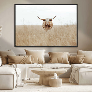 Texas Longhorn Wall Art Canvas Print – Framed Lone Cattle