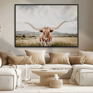 Texas Longhorn Wall Art Canvas Print – Framed Western Cow