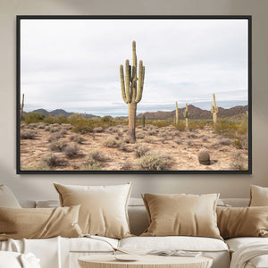 Saguaro Cactus Wall Art – Framed Desert Canvas Artwork,