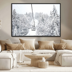 Snowy Ski Lift Wall Art – Framed Winter Mountain Canvas