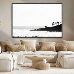 Surfer Cliffs Wall Art Canvas Print – Framed Black White