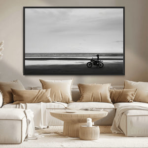 Motorcycle Beach Wall Art Canvas Print – Framed Vintage