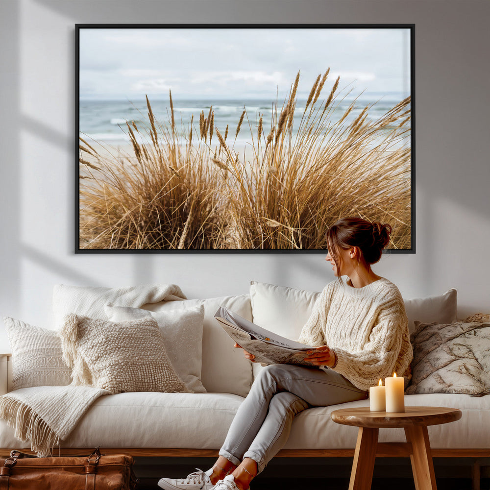 Beach Grass Wall Art Canvas Print – Framed Coastal Dunes Art