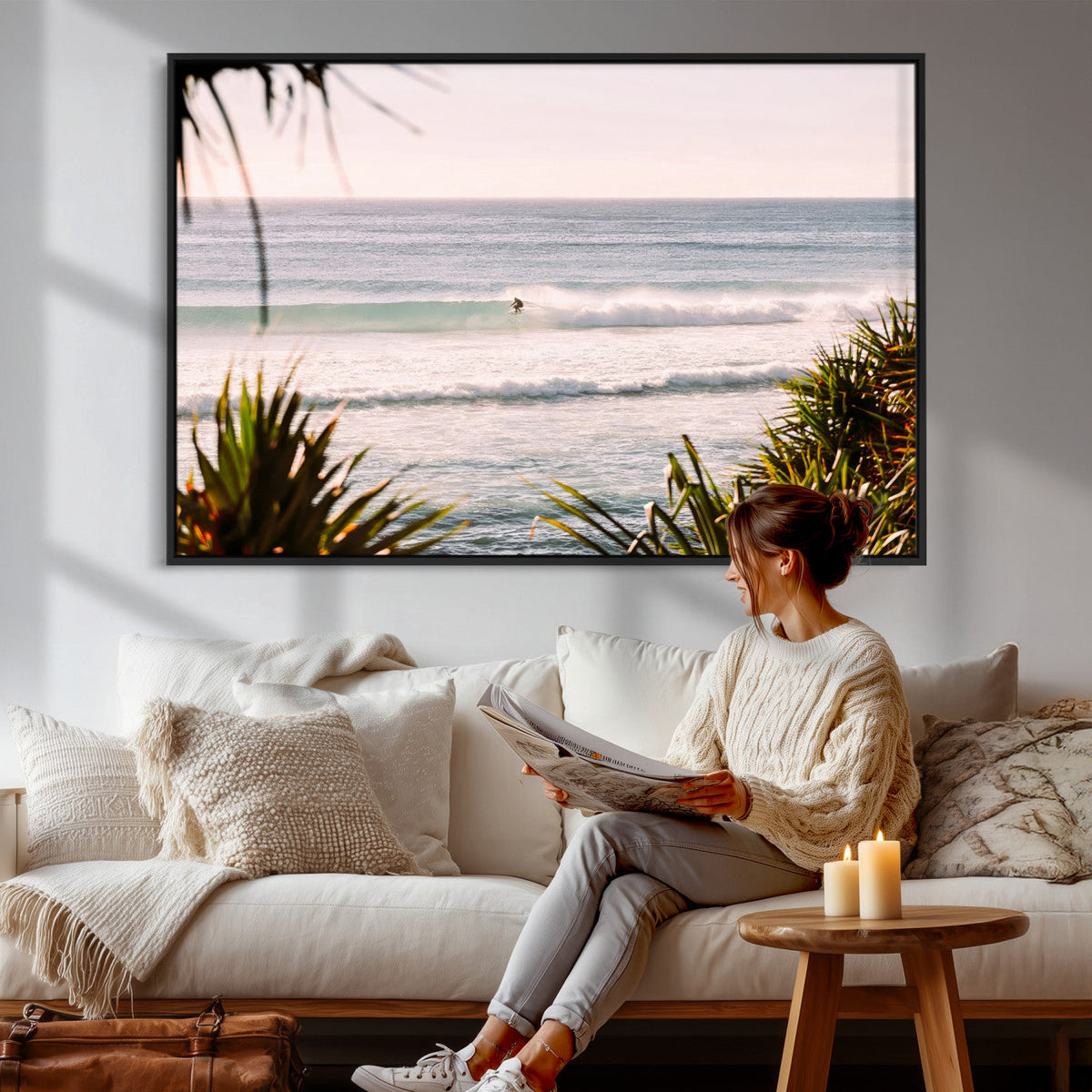 Ocean Surfer Wall Art Canvas Print – Framed Coastal Surf Art