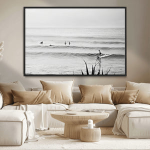 Surfer Silhouette Wall Art – Framed Calm Ocean Canvas