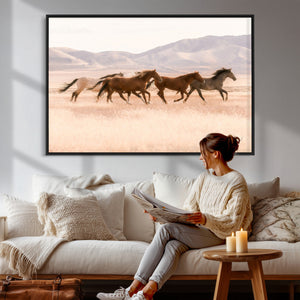 Wild Horse Wall Art Canvas Print – Framed Rustic Western Art