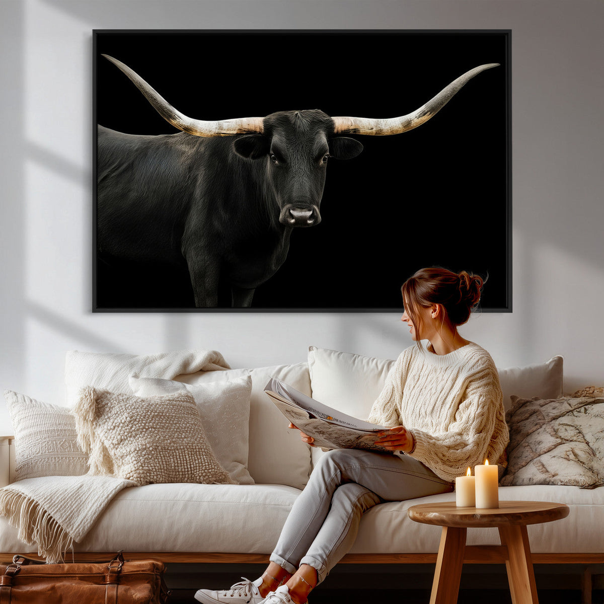 Longhorn Cattle Wall Art Canvas Print – Framed Texas Ranch