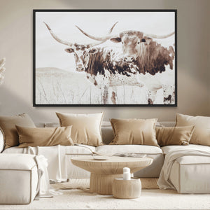 Longhorn Wall Art Canvas Print – Framed Western Cow Rustic