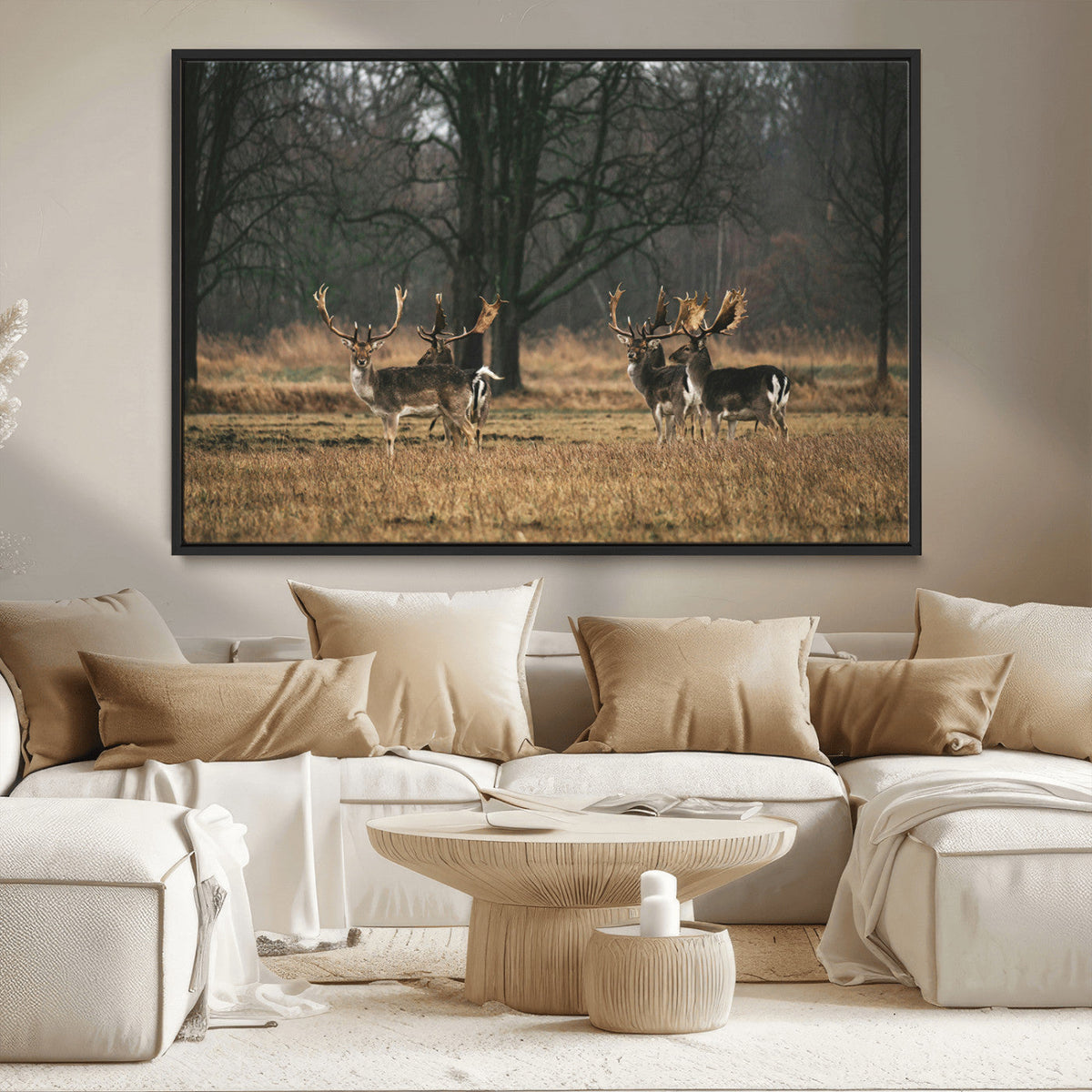 Deer Wall Art Canvas Print – Framed Rustic Wildlife Stags
