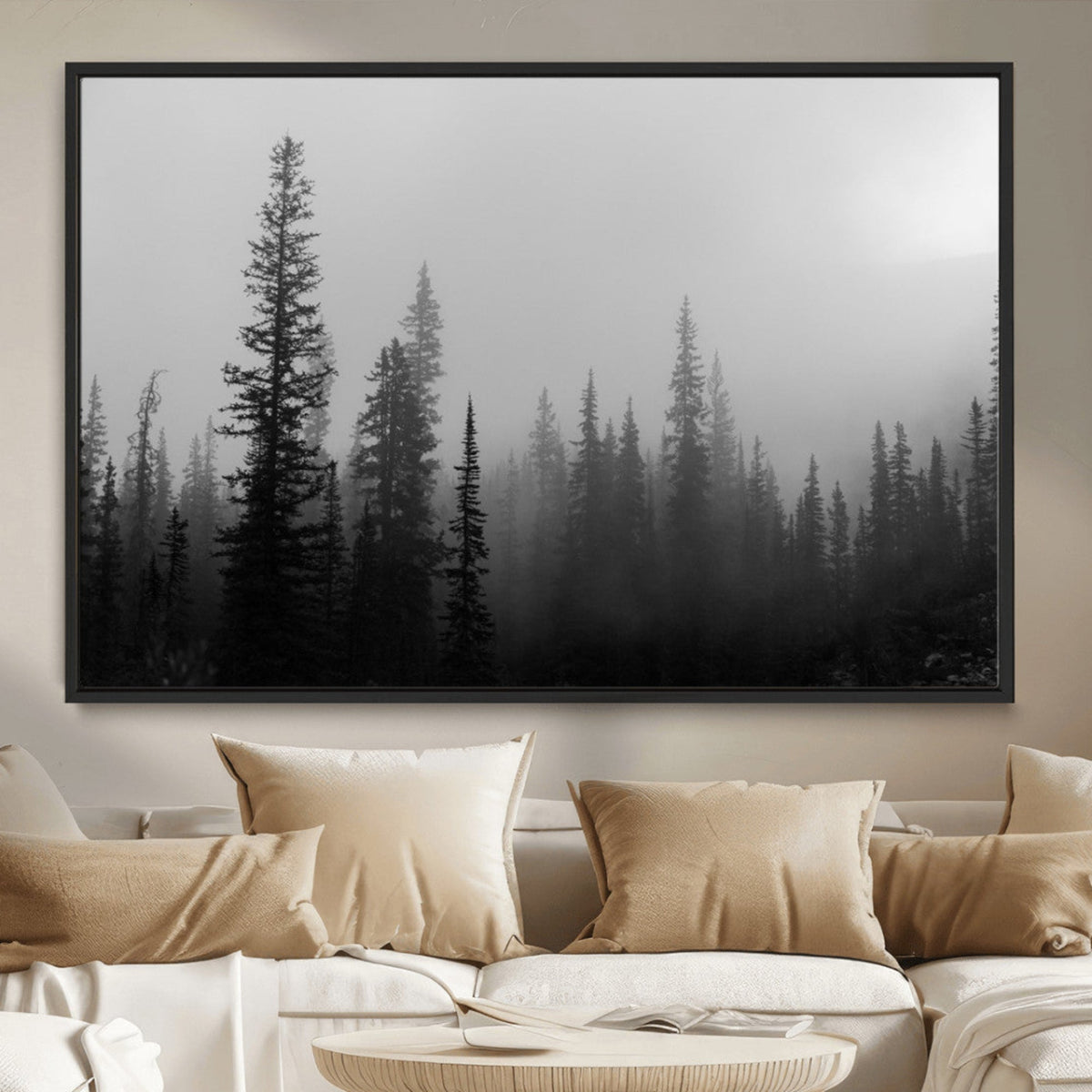 Misty Pines Wall Art Canvas Print – Framed Woodland