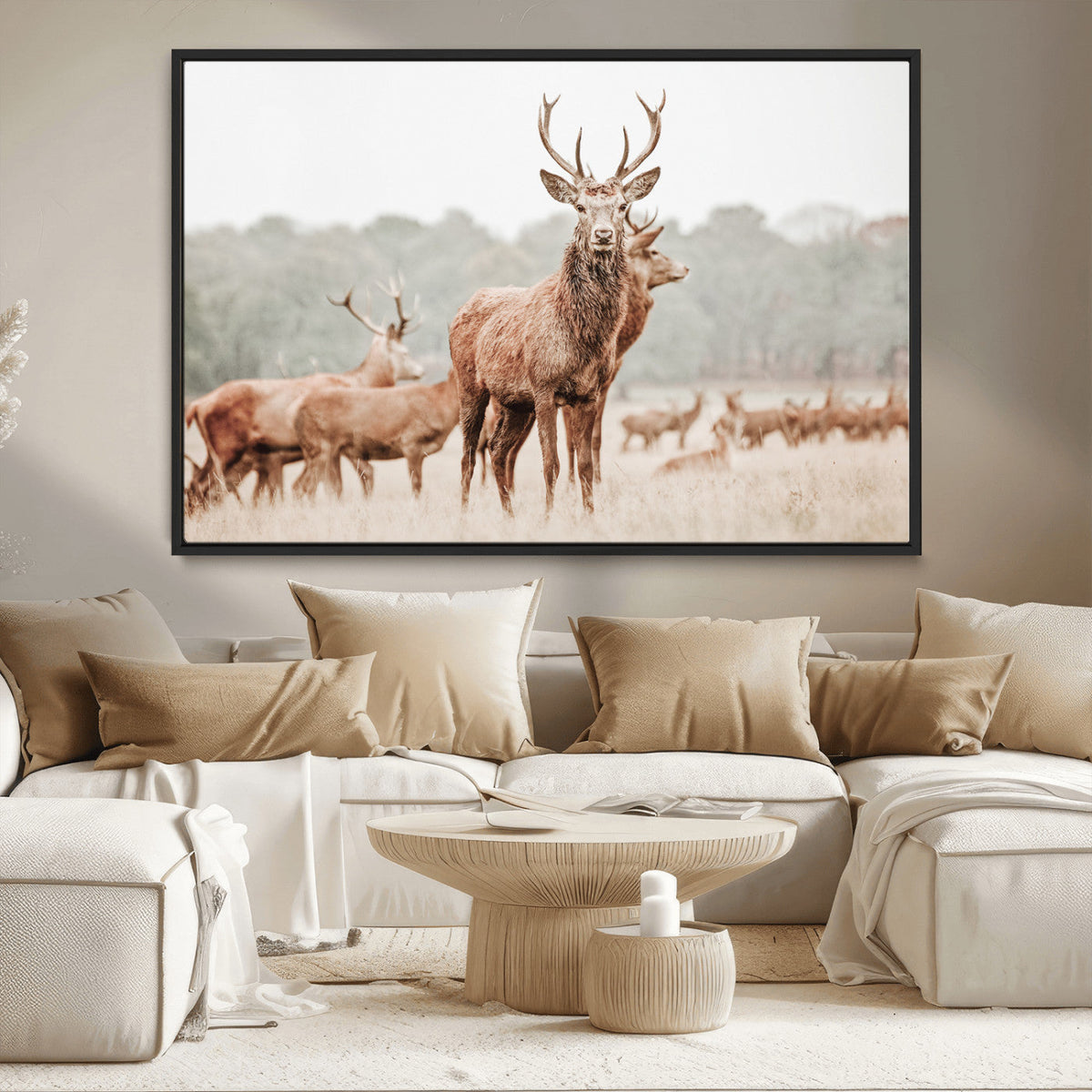 Rustic Nature Wall Art Canvas Print – Stag Woodland Framed