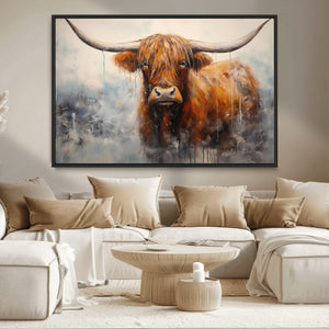 Scottish Highland Wall Art Canvas Print, Framed Longhorn Art