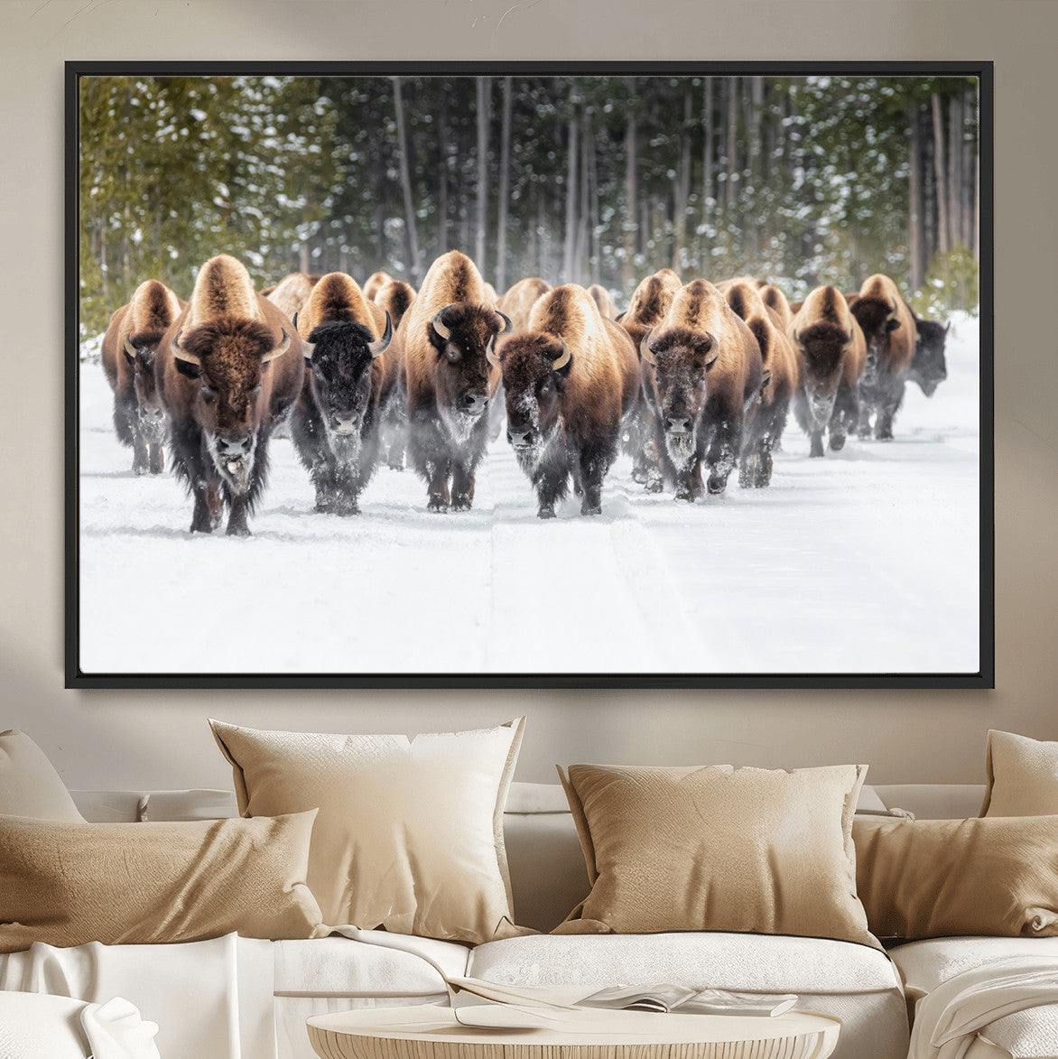 American Bison Herd Wall Art Canvas Print – Powerful Winter