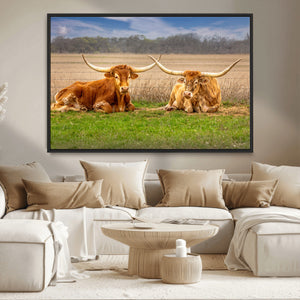 Texas Longhorn Pair Wall Art Canvas Print – Peaceful Rustic