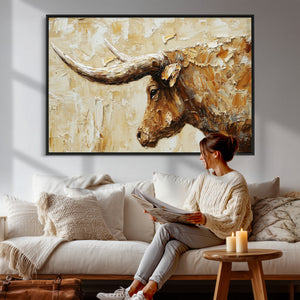 Rustic Longhorn Bull Wall Art Canvas Print – Vintage Western