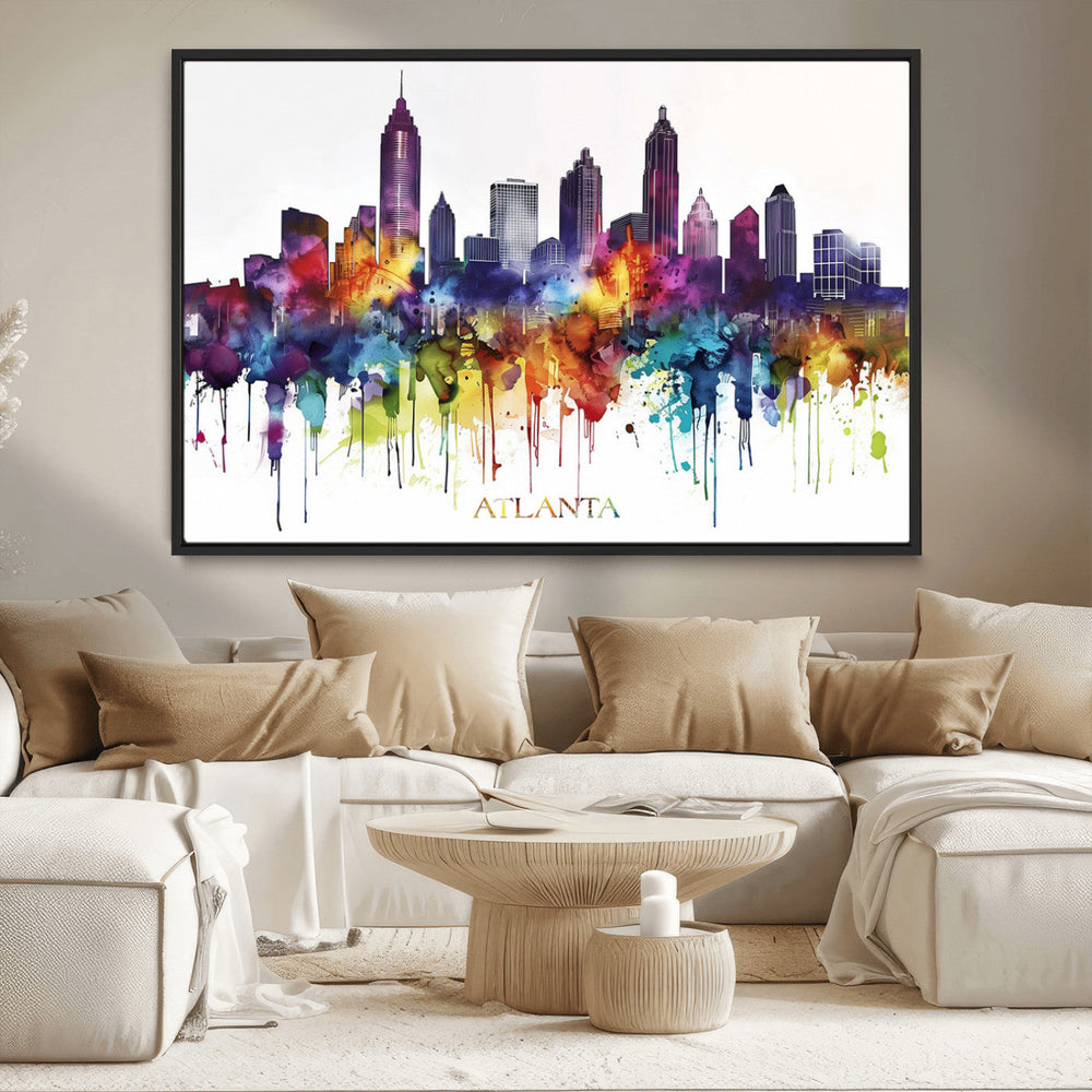 Atlanta Skyline Wall Art Canvas Print – Framed Colorful