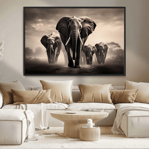 Elephant Family Wall Art Canvas Print, Framed Elephant Wall
