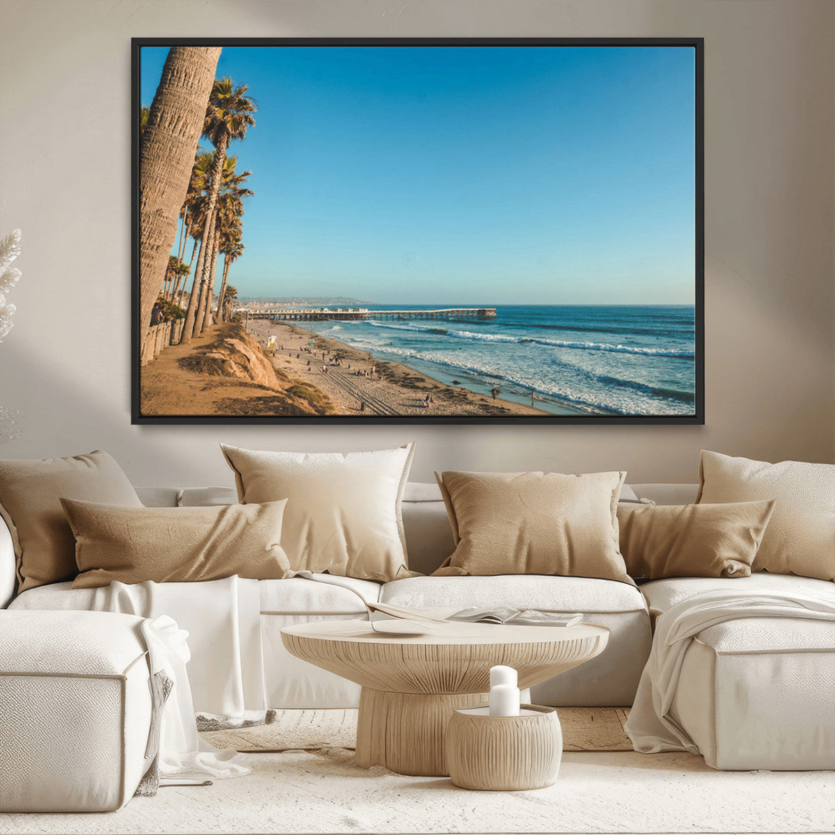 Scenic Beach Wall Art Canvas Print – Tall Palm Trees, Sandy
